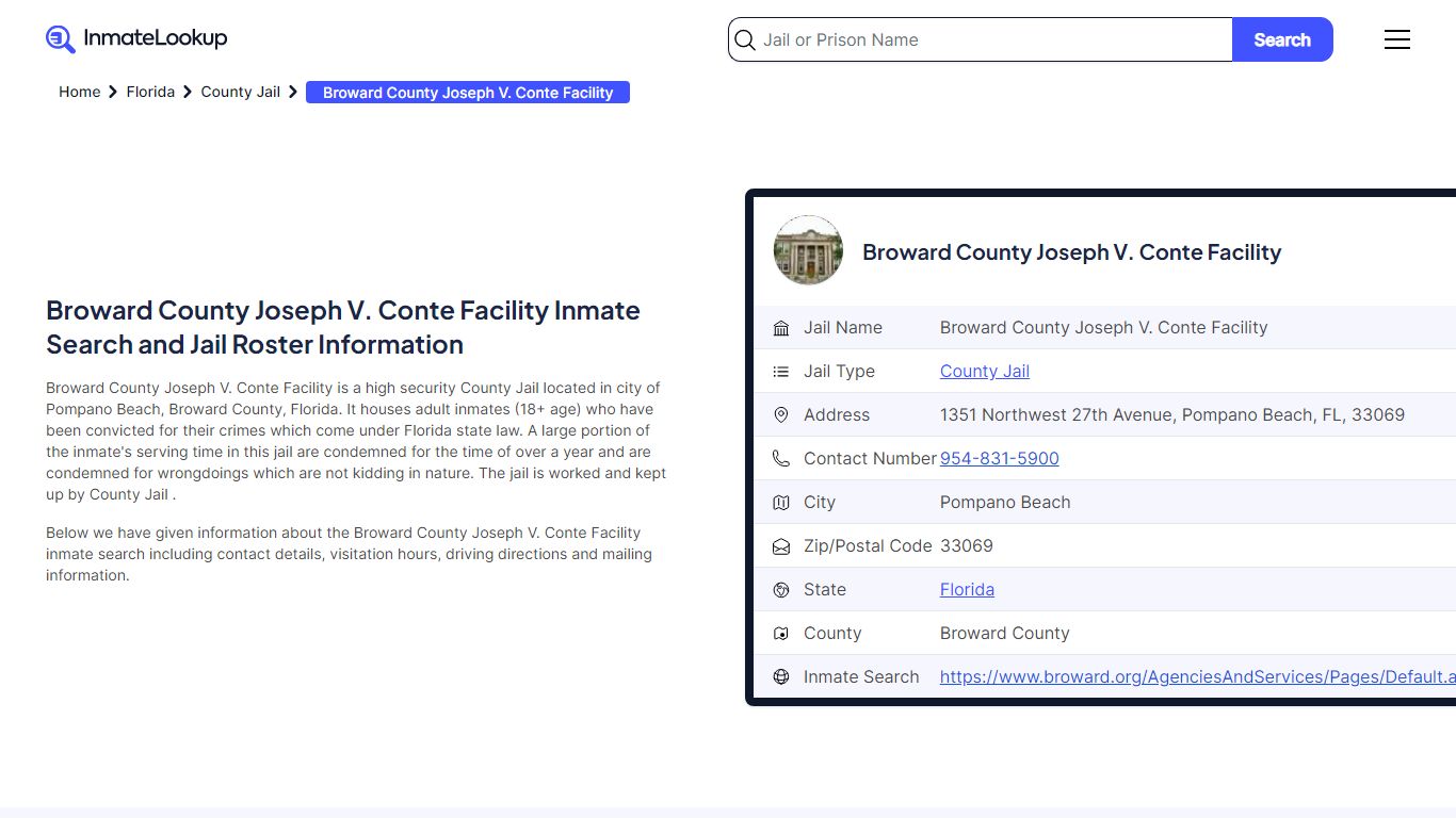 Broward County Joseph V. Conte Facility Inmate Search, Jail Roster ...