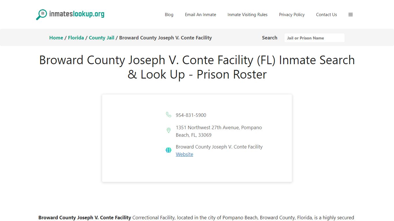 Broward County Joseph V. Conte Facility (FL) Inmate Search & Look Up ...